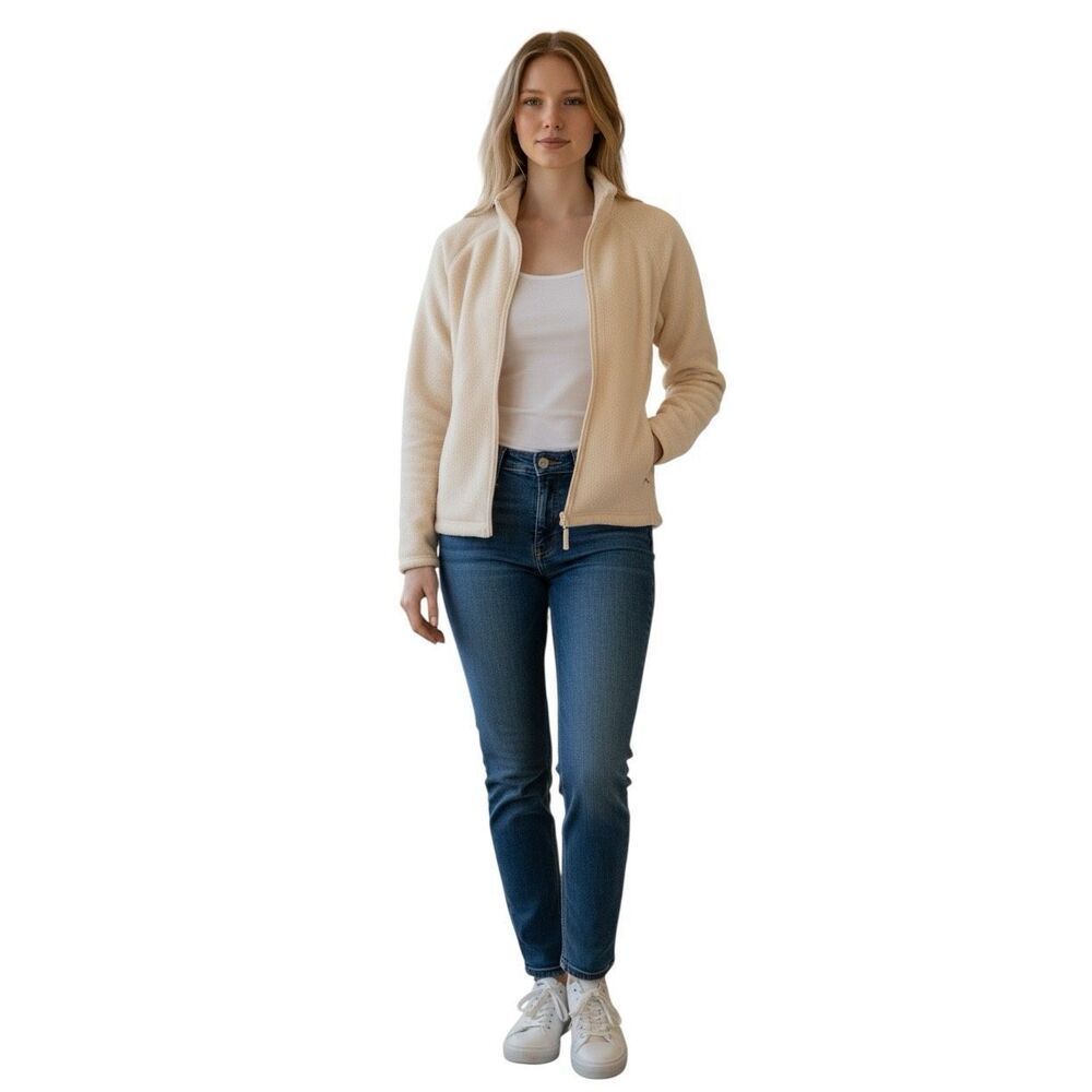 Sandra Cream Fleece Jacket Size M 100% Cotton Zip Pockets